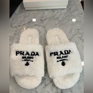 Prada white  Fuzzy Slippers